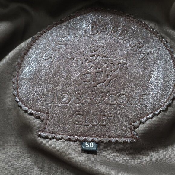 Santa Barbara Polo Racquet Club Leather Jacket Men 50 Brown LS Equestrian Vtg - Picture 3 of 16